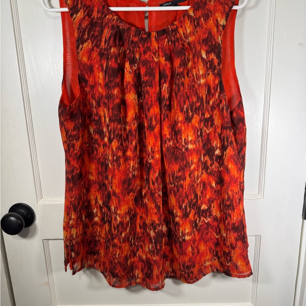 Chaus Red‎ and Orange Abstract Print Sleeveless Camisole